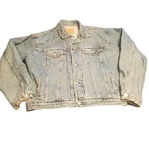 Vintage 90s Gap Denim Jean Trucker Jacket Mens Large Light Wash 100% Cotton